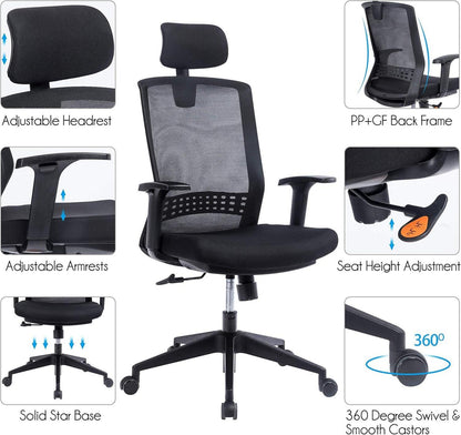 KCREAM Bürostuhl Ergonomischer Mesh Schreibtischstuhl Klappbare Armlehnen Rückenschonend Drehstuhl Wippfunktion weißer Rahmen