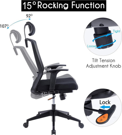 Ergonomischer Bürostuhl mit Armlehnen und Wippfunktion, Weiß-Grau