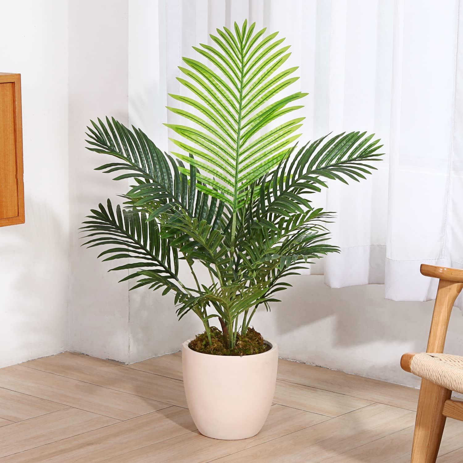 Fopamtri Areca Kunstpalme 90cm Fake Plant im Topf Grün - 1er Pack