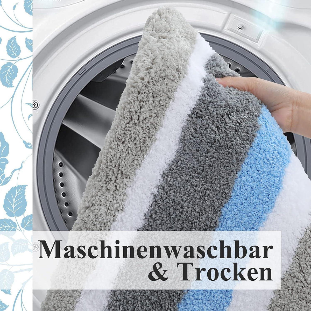 Rutschfester Mikrofaser Badezimmerteppich 60x120cm Blau/Grau