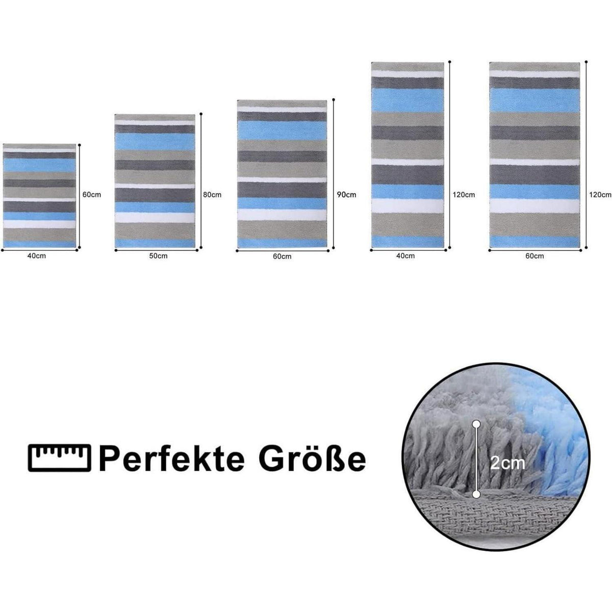 Rutschfester Mikrofaser Badezimmerteppich 60x120cm Blau/Grau