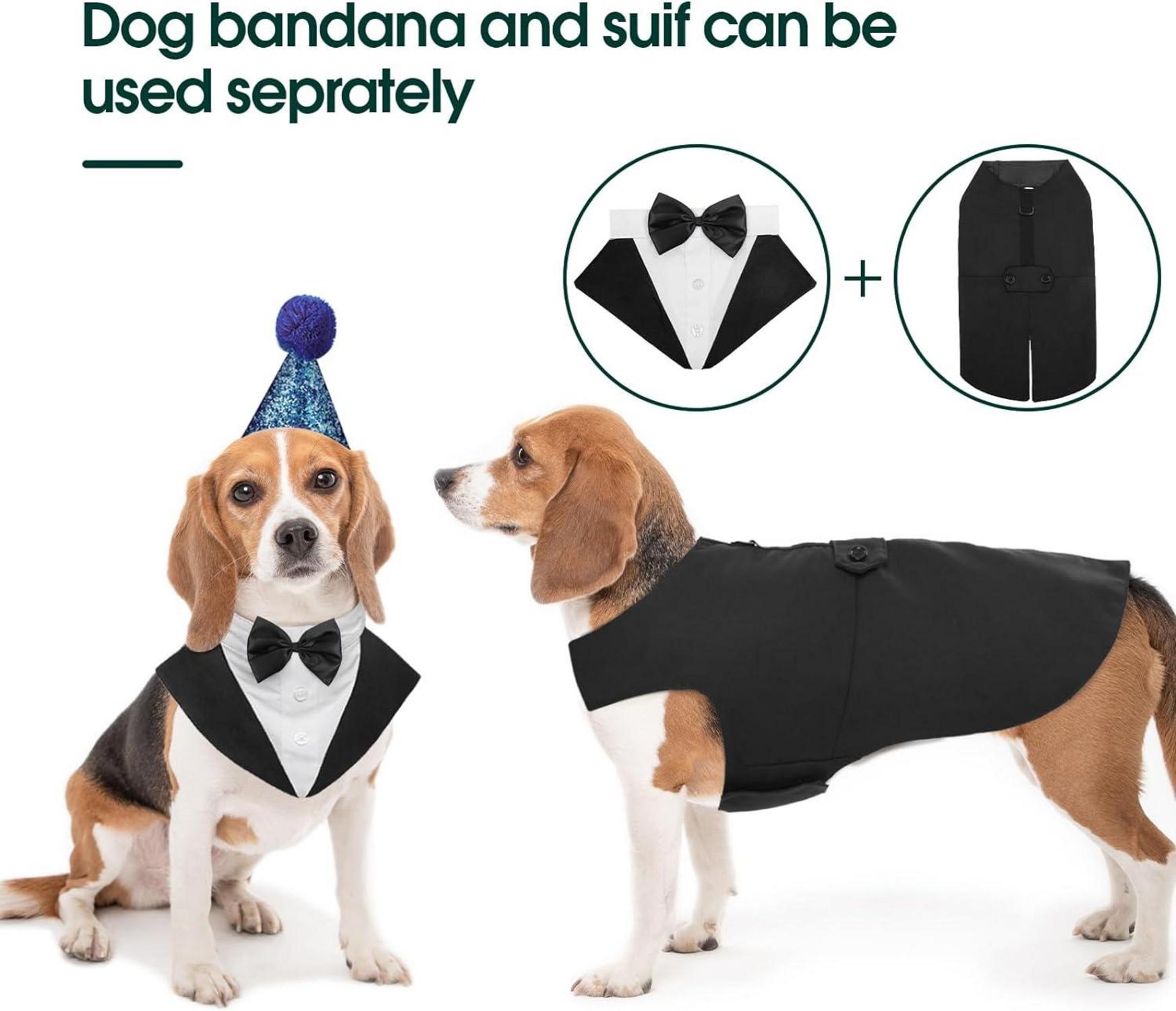 Haustier Smoking Anzug Bandana Set Hundeanzug Hochzeit Schwarz