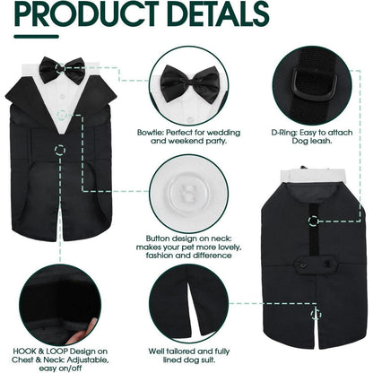 Kuoser Hund Smoking Anzug Bandana Set Schwarz S-XXL 35 cm