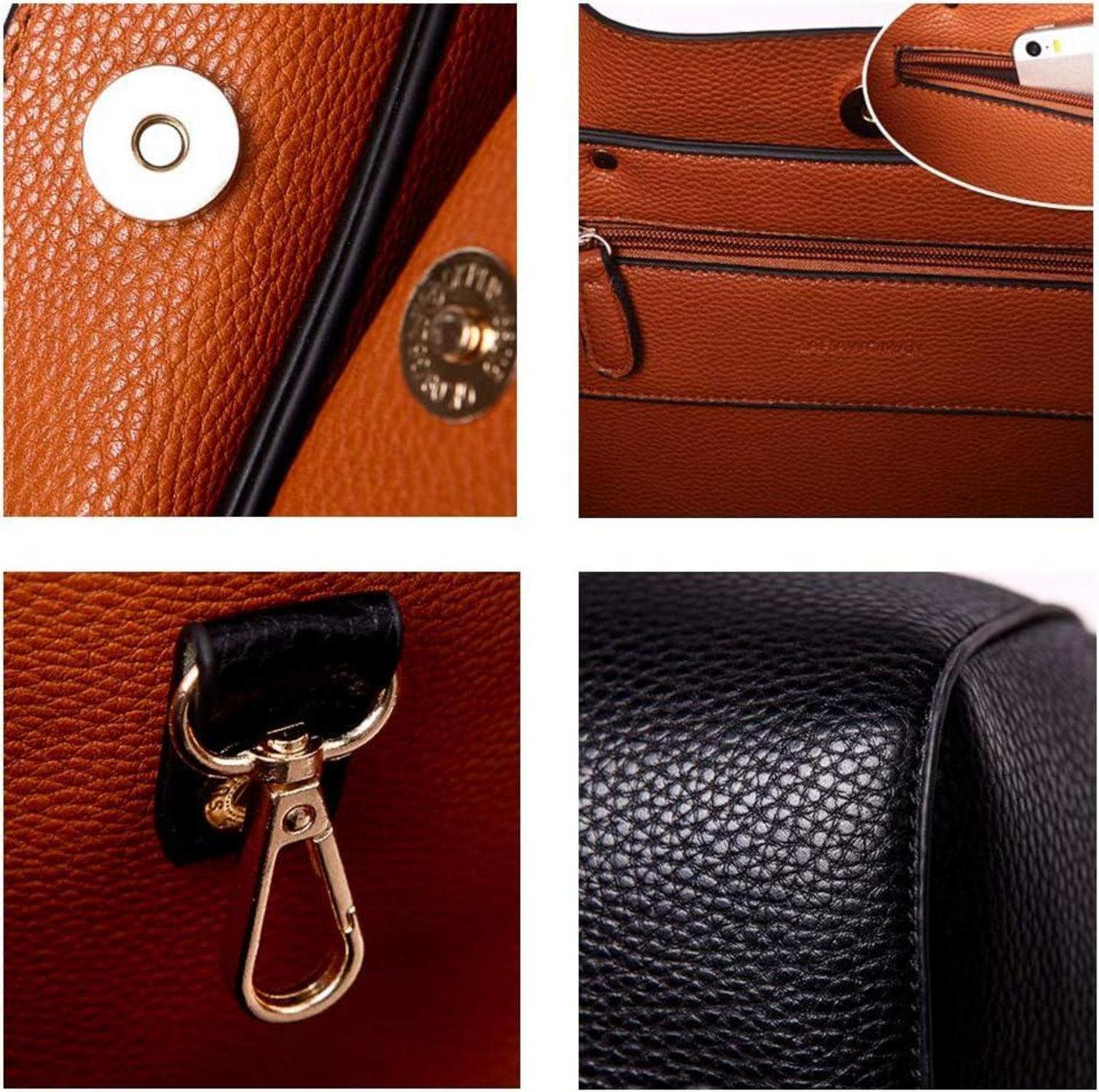 Damen Vintage PU-Leder 2-in-1 Shopper Schultertasche Handtasche Eimer