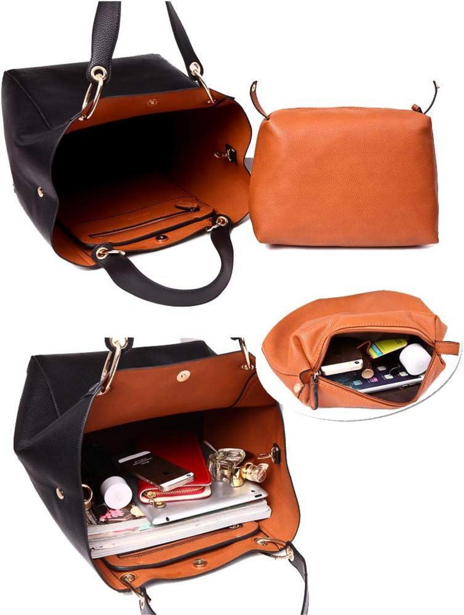 Damen 2 in 1 Shopper Schultertasche Vintage PU-Leder Henkeltasche