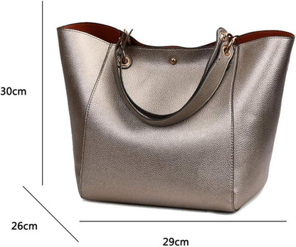 Damen PU-Leder Vintage Shopper Schultertasche Elegant Eimer Handtasche