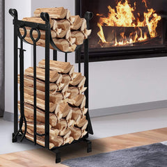 Amagabeli Kaminholzregal 4-teiliges Set 78x29x35.8cm Innen & Außen Holzregal mit Werkzeugen & Ablagen