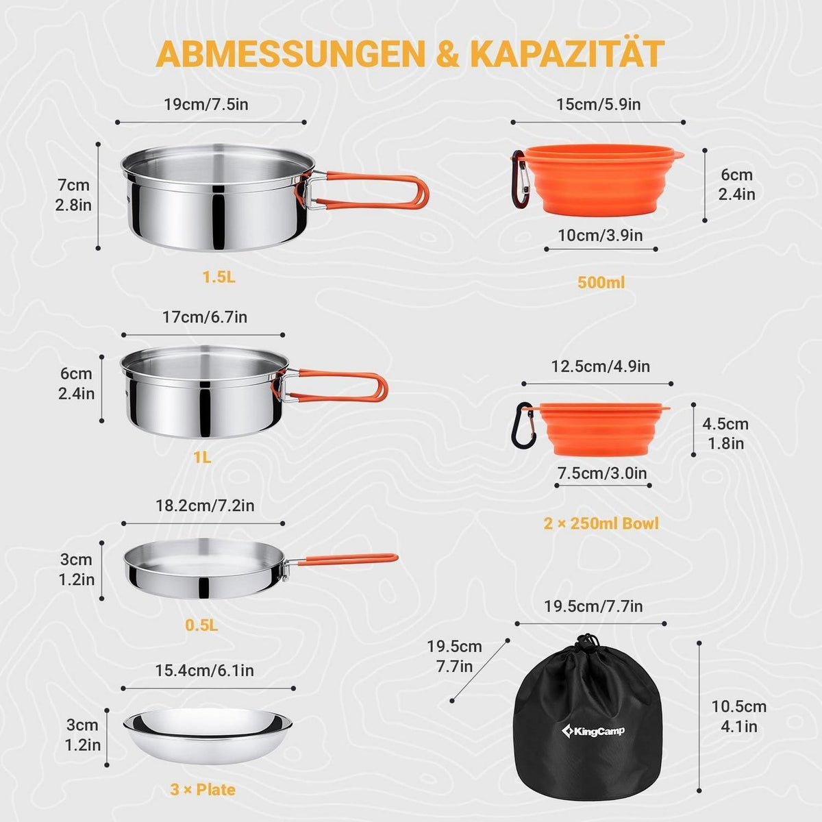 Camping Kochgeschirr Set für 3 Personen – 22 Teile
