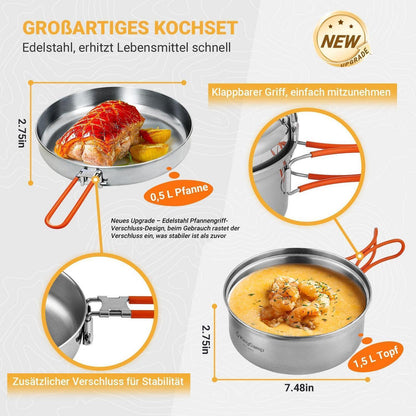 Camping Kochgeschirr Set für 3 Personen – 22 Teile