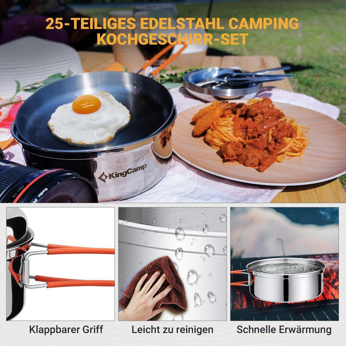 Camping Kochgeschirr Set für 3 Personen – 22 Teile