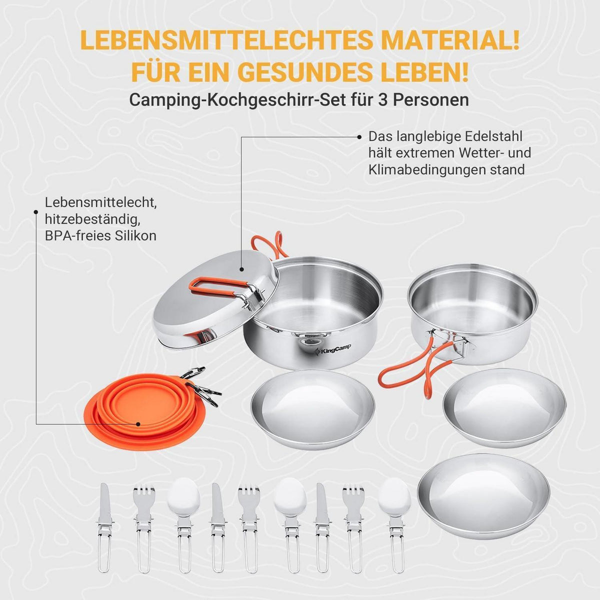 Camping Kochgeschirr Set für 3 Personen – 22 Teile