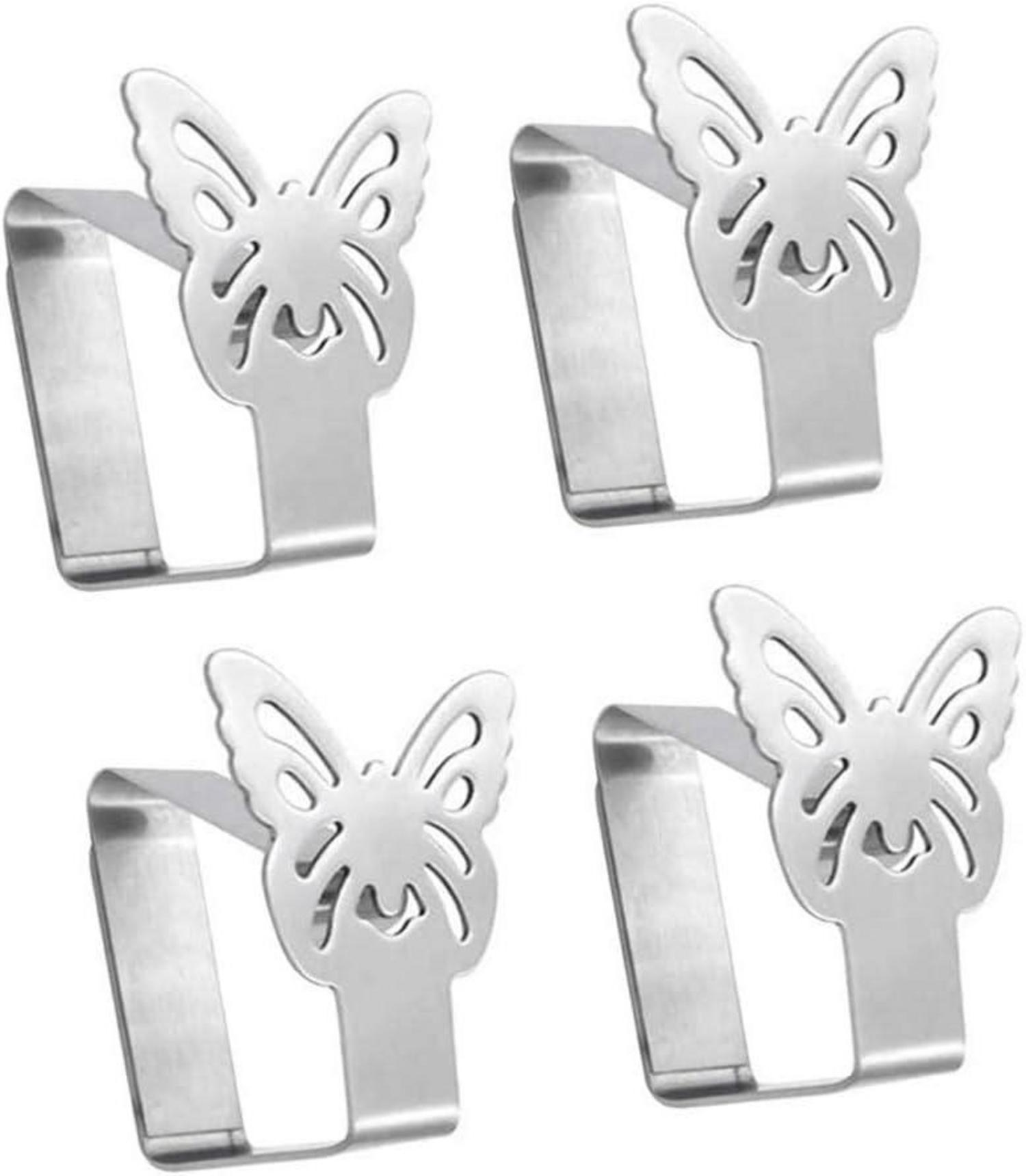 Tischtuchklammern aus Edelstahl, Schmetterling-Motive, 4er-Set