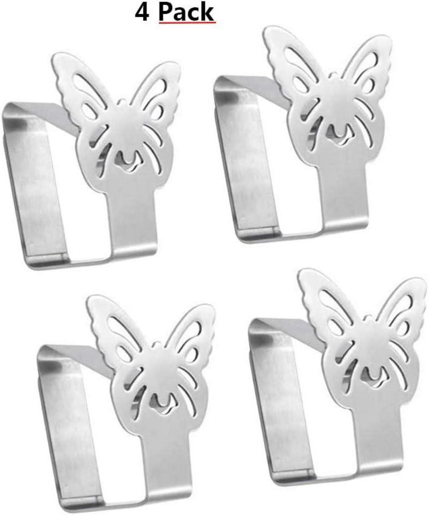 4er-Set Tischtuchklammern Edelstahl Schmetterling-Motive 3.5cm Silber