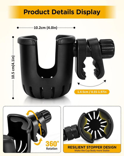 Getränkehalter für Kinderwagen & Fahrrad, Universal, Schwarz, Flaschenhalter, Becherhalter