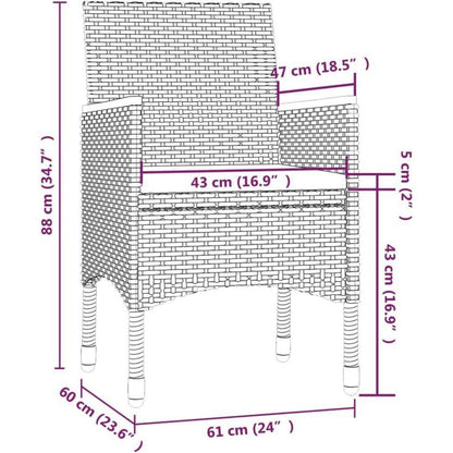 Gartenset 5-teilig Poly Rattan Grau mit Auflagen 90cm Tisch