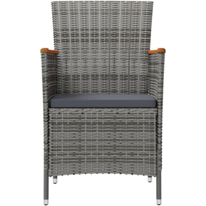 Gartenset 5-teilig Poly Rattan Grau mit Auflagen 90cm Tisch