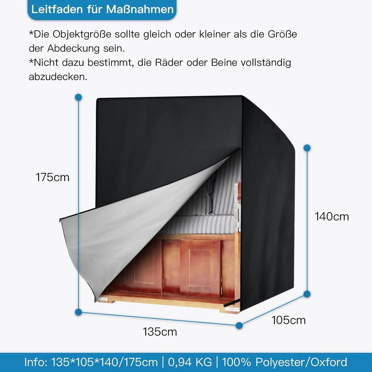 Strandkorb Schutzhülle Winterfest, 2 Sitze, Wasserdicht