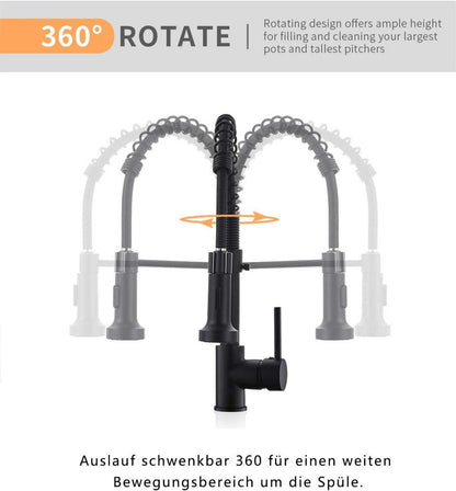 Schwarze Niederdruck Küchenarmatur 360° drehbar Einhand Spüle