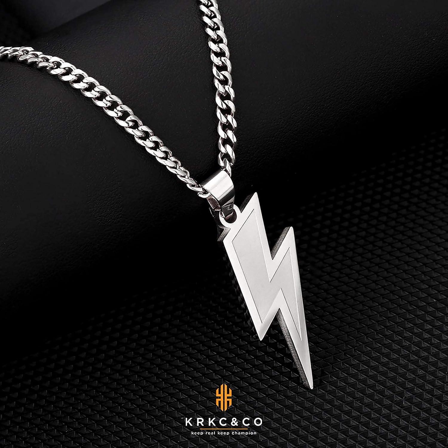 KRKC&CO Anhänger Kette 18K Gold/Weißgold Cuban Link Hip Hop Blitz