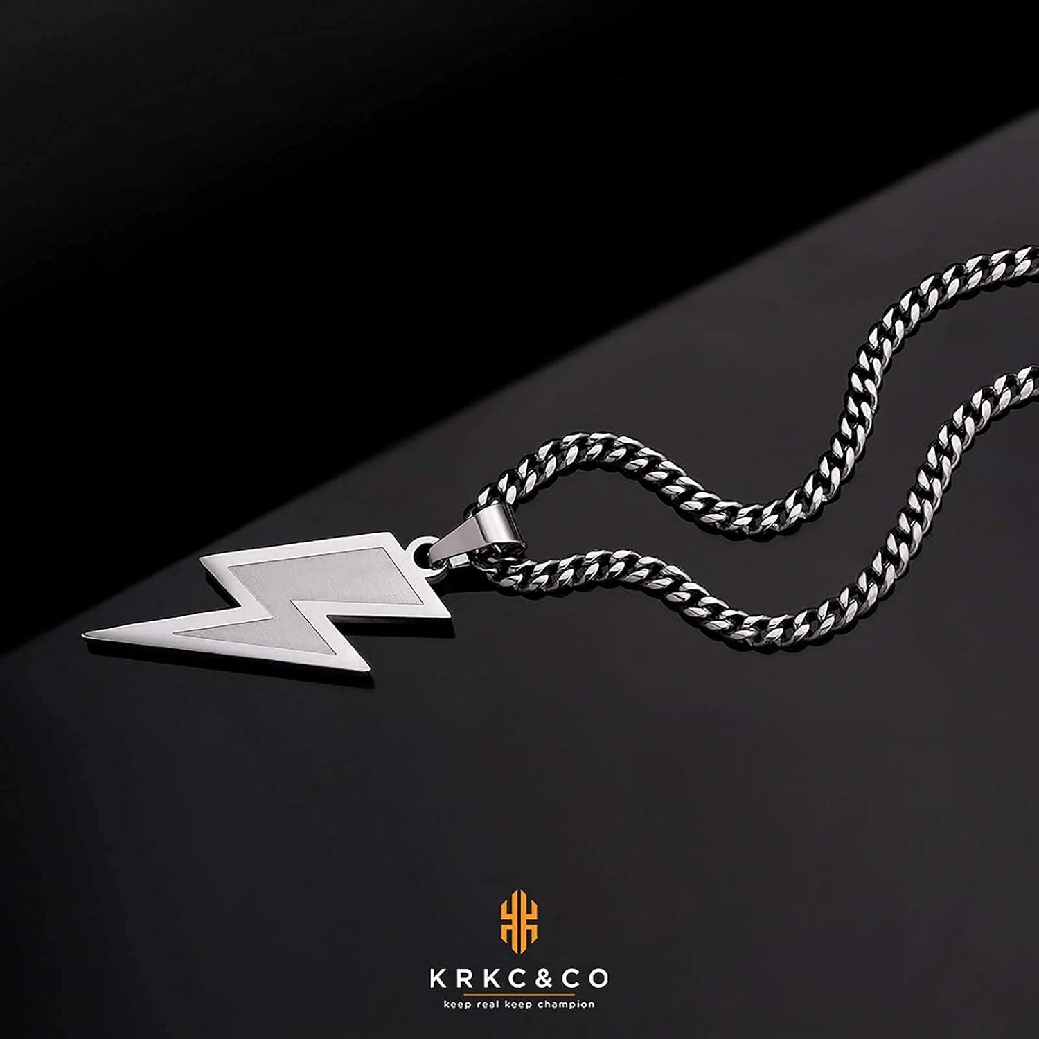 KRKC&CO Anhänger Kette 18K Gold/Weißgold Cuban Link Hip Hop Blitz