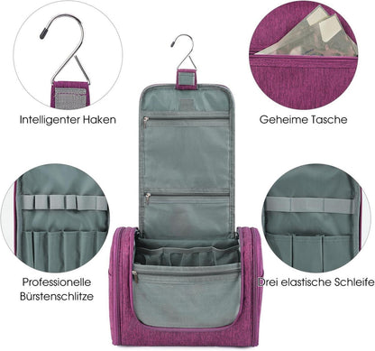 WANDF Groß Waschtasche Kulturtasche Camping Reisen für Damen Herren Kinder Mann Frau Lila