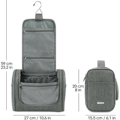 Große Kulturtasche zum Aufhängen, Reise-Waschtasche mit vielen Fächern, Grau