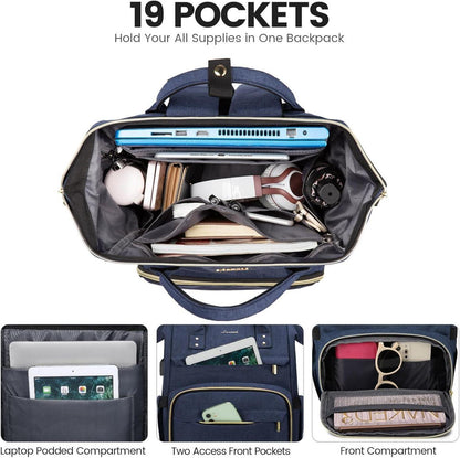 Wasserdichter Laptop Rucksack 15,6 Zoll Blau für Damen