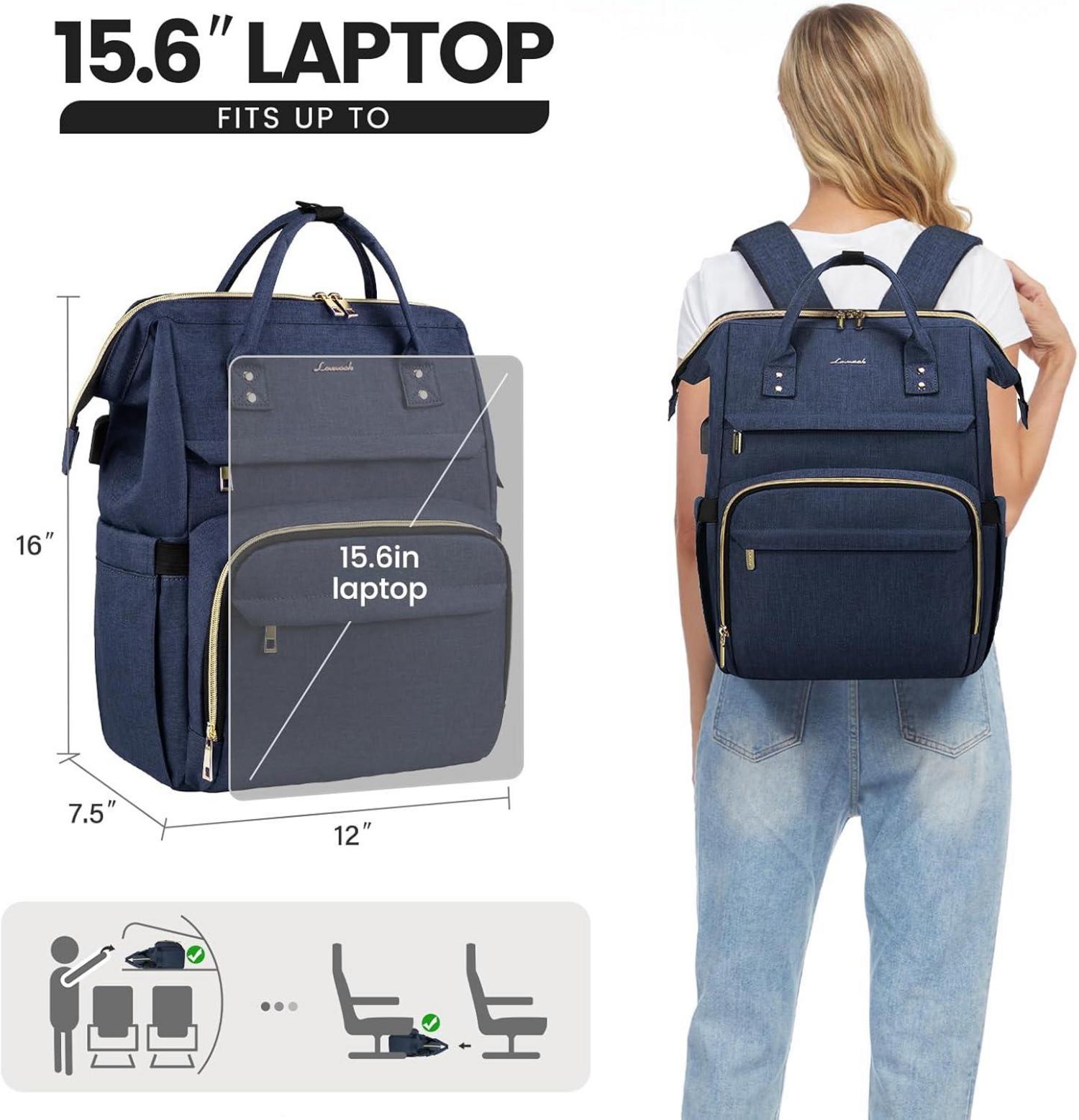 Wasserdichter Laptop Rucksack Damen 15,6 Zoll Blau Daypack Uni Büro