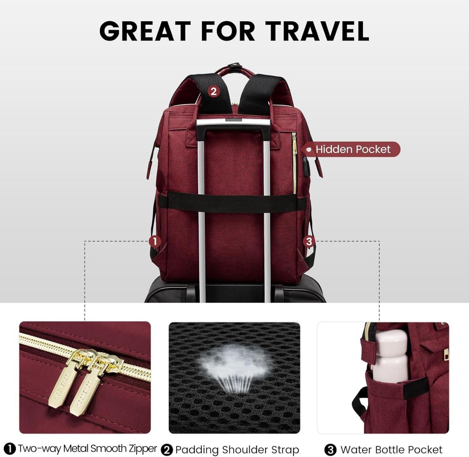 Damen Rucksack mit Laptopfach Wasserdicht Multitaschen Weinrot