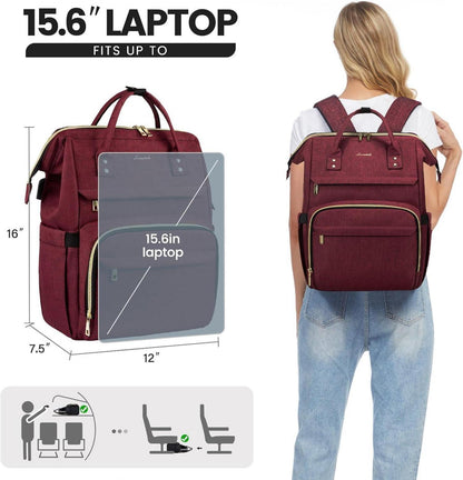 Damen Rucksack mit 15,6 Zoll Laptopfach, Business Daypack Wasserdicht Uni Weinrot