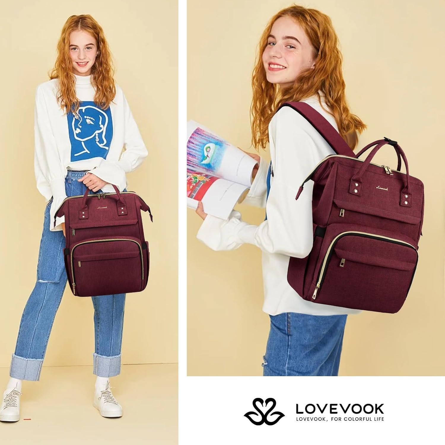 Damen Rucksack 15.6 Zoll Laptopfach Business Wasserdicht Daypack Weinrot