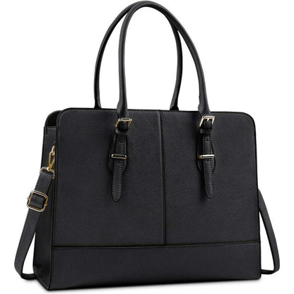 Große Damen Handtasche Schwarz Leder 15.6 Zoll Laptop