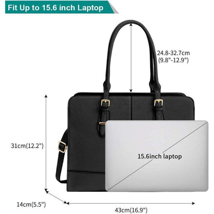 Große Damen Handtasche Schwarz Leder 15.6 Zoll Laptop