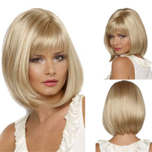 Kurze blonde Perücke für Frauen mit Pony, Naturhaar