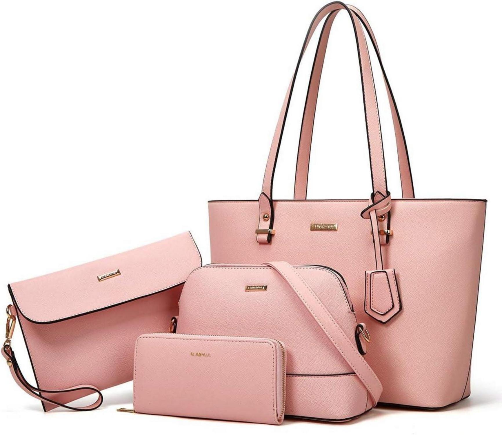 Damen Handtasche 4-teiliges Set Schultertasche groß rosa