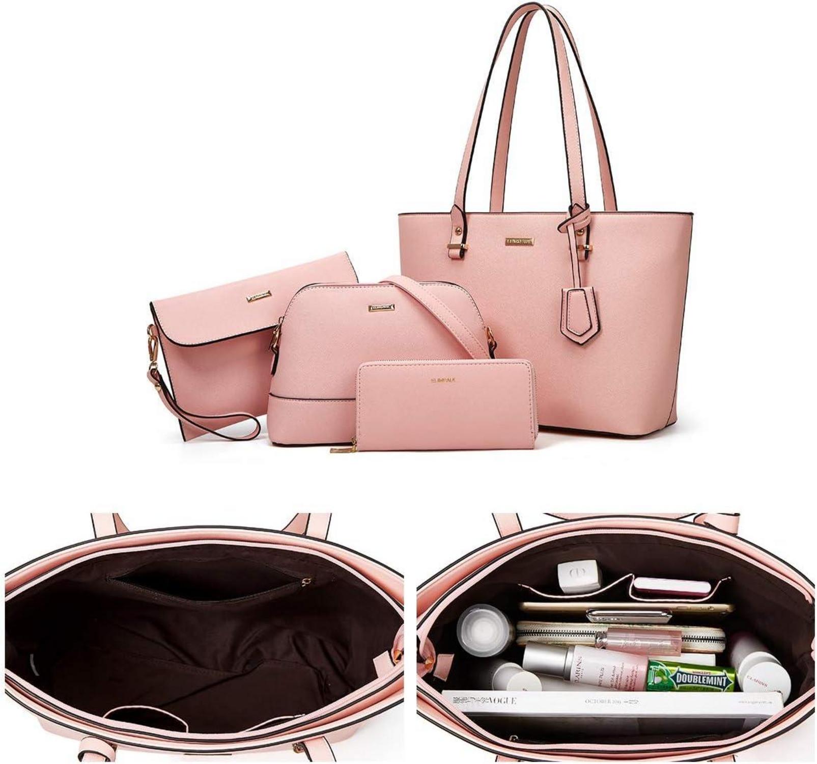 Damen Handtasche 4-teiliges Set Schultertasche groß rosa