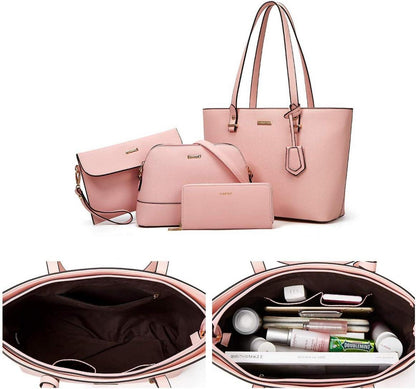 Damen Handtasche 4-teiliges Set Schultertasche groß rosa