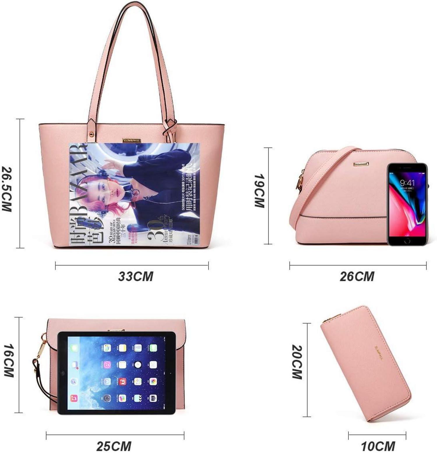 YTL Damen Handtasche Tote Shopper Schultertasche Umhängetasche 4-teilig Set Pink