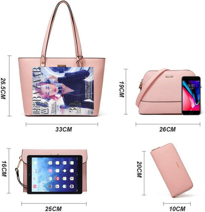 YTL Damen Handtasche Tote Shopper Schultertasche Umhängetasche 4-teilig Set Pink