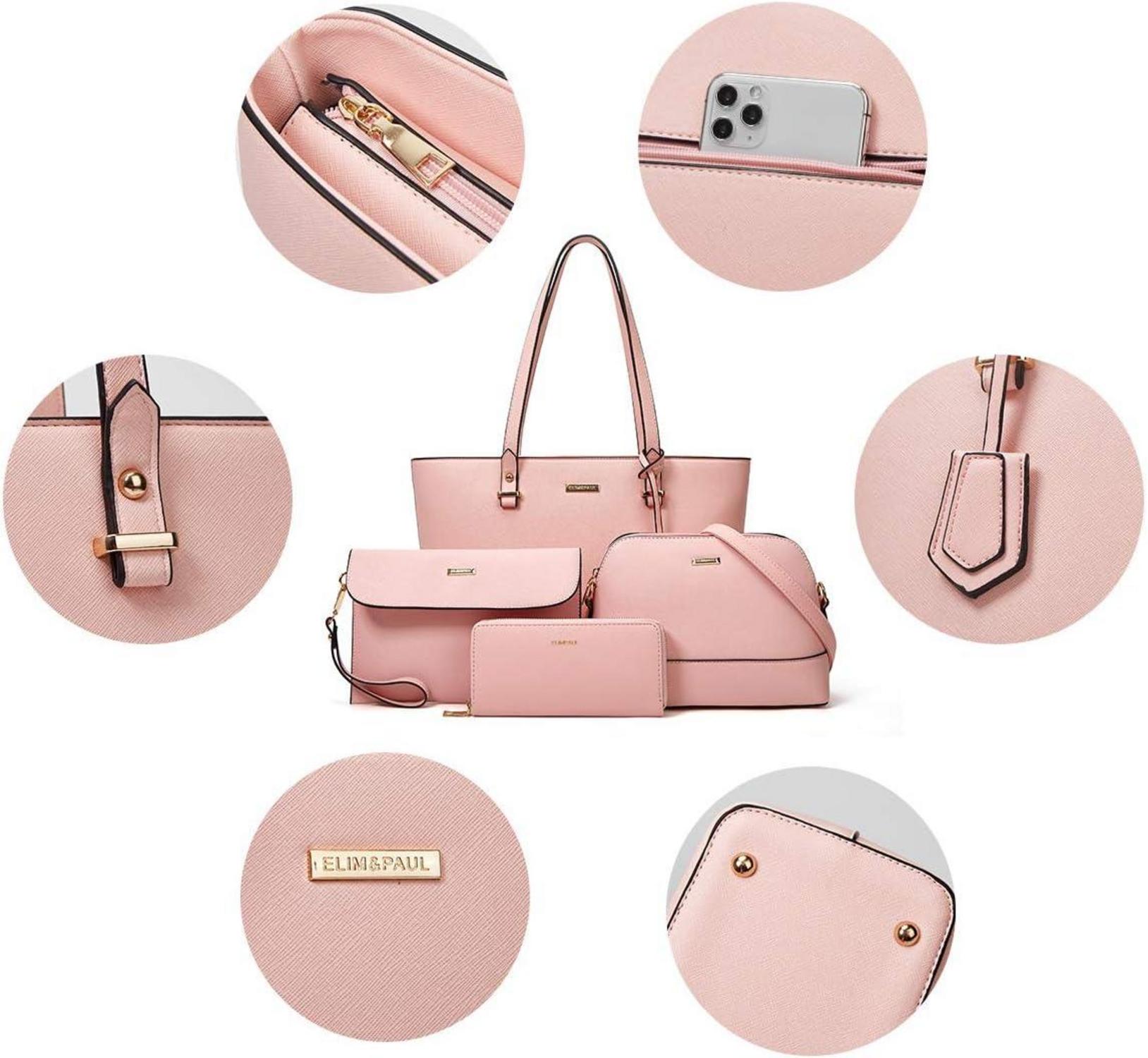 YTL Damen Handtasche Tote Schultertasche Umhängetasche 4-teilig Set Rosa