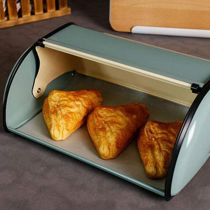 Vintage Brotkasten 33cm mit Roll-Top Schutzverkleidung Blau