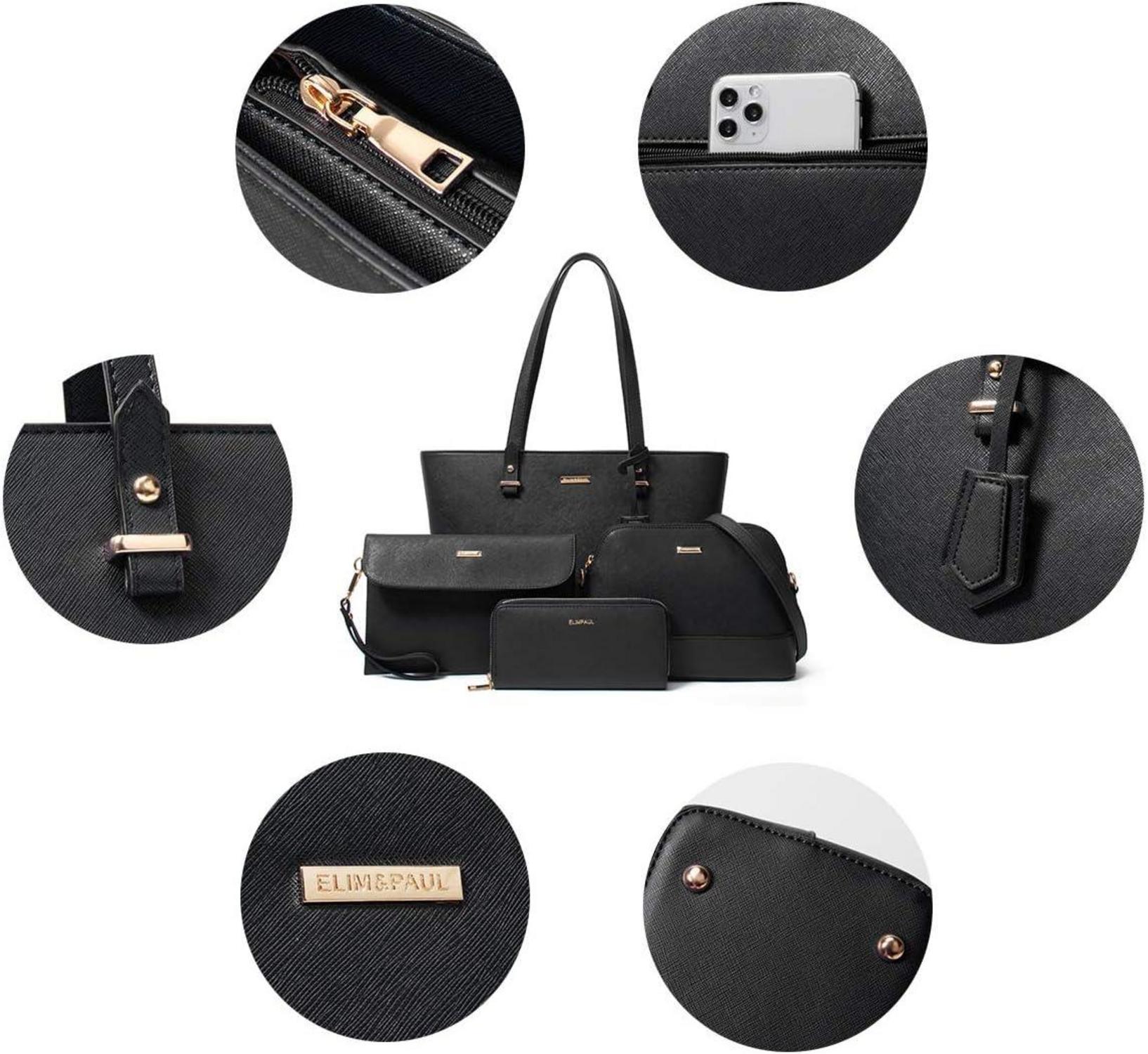 Damen Handtasche Shopper Schultertasche Umhängetasche 4-teilig Set Schwarz