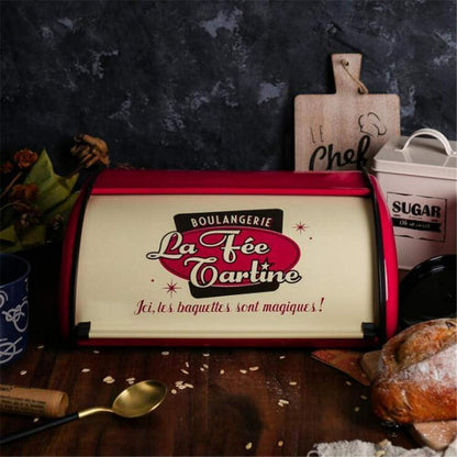 Brotkasten Vintage 33cm Roll-Top Schutzverkleidung Rot