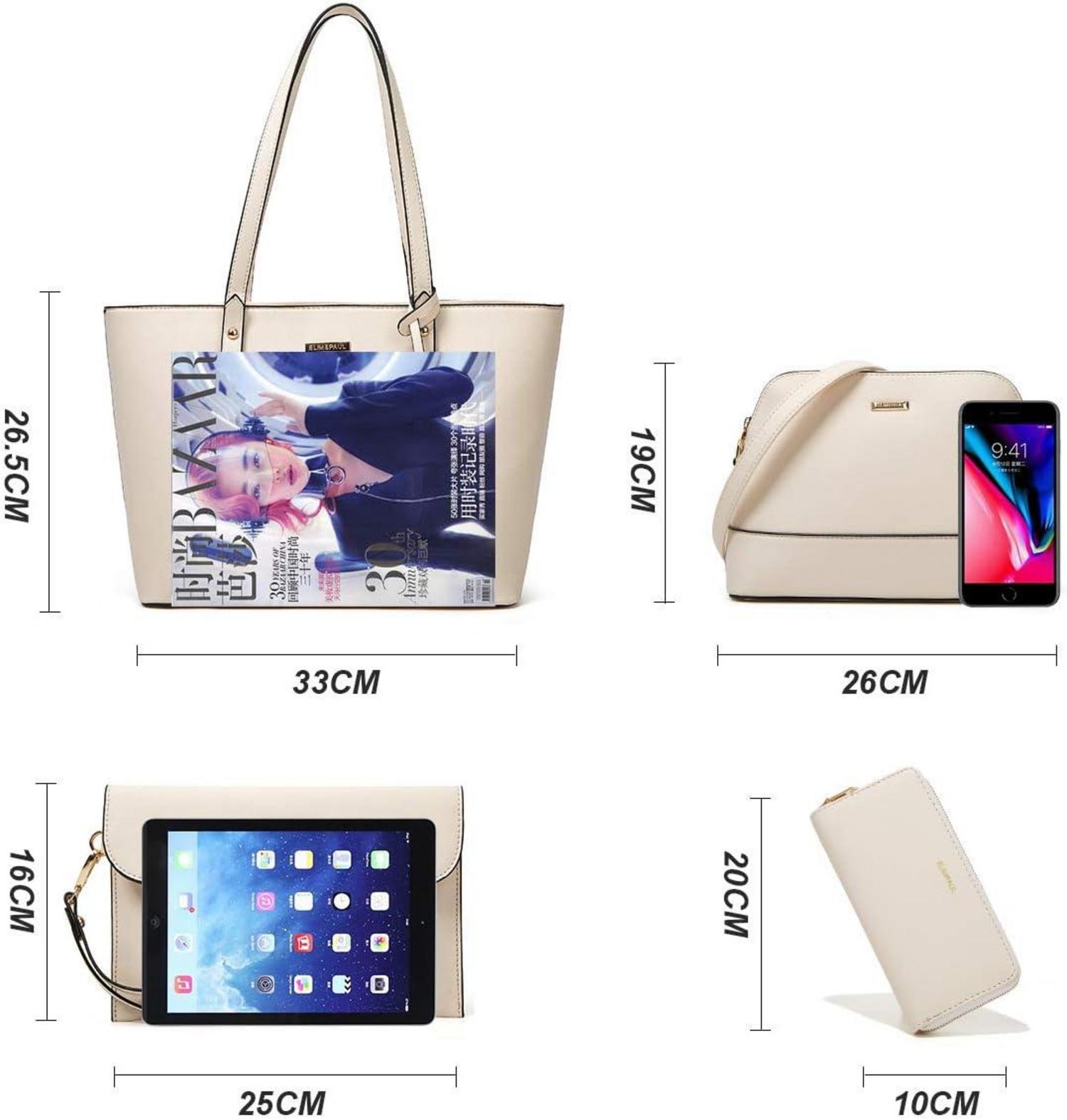 Große YTL Damen Handtasche Tote Schultertasche Geldbörse Set Beige