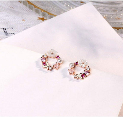 Silber Ohrstecker Zirkon Schmetterling Blumen Perle für Damen