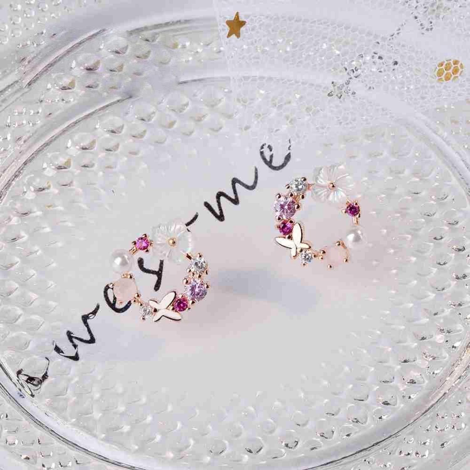 Silber Zirkon Ohrstecker Schmetterling Blumen Hochzeit Party