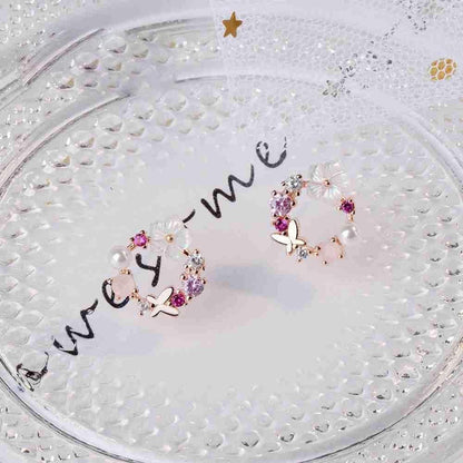 Silber Zirkon Ohrstecker Schmetterling Blumen Hochzeit Party