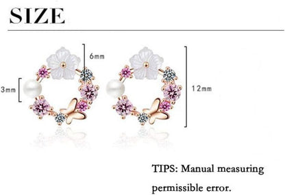 Silber Ohrstecker Zirkon Schmetterling Blumen Perle für Damen