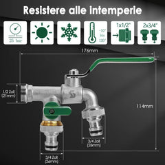 Garten Wasserhahn Doppel Auslaufhahn Messing Rost-Frost-Sicher 2x Schlauchanschlüsse Grün