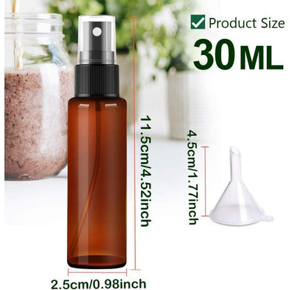 Braune 30ml Pump Sprühflasche Set mit Trichter - 10